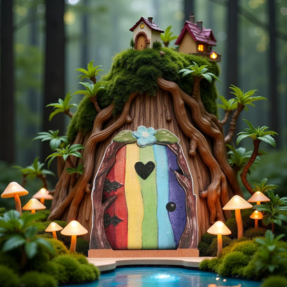 Multicolour Streak Mini Fairy Garden Door for Tree, 3D Miniature Fairy Door for Fairytale Tiny House Doors, Bonsai Terrarium Micro Landscape Decoration Accessories Garden Miniatures