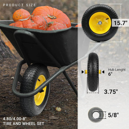 AR-PRO 4.80/4.00-8" Tire and Wheel Set - 6" Hub, and 5/8" Sintered Iron Bearings, Universal Replacement Utility Equipment Tubed Tire and Wheel