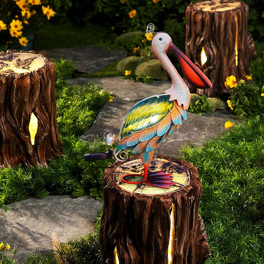 HONGLAND Solar Metal Pelican Statues Garden Sculpture & Statues, Glass Outdoor Pelican Yard Art