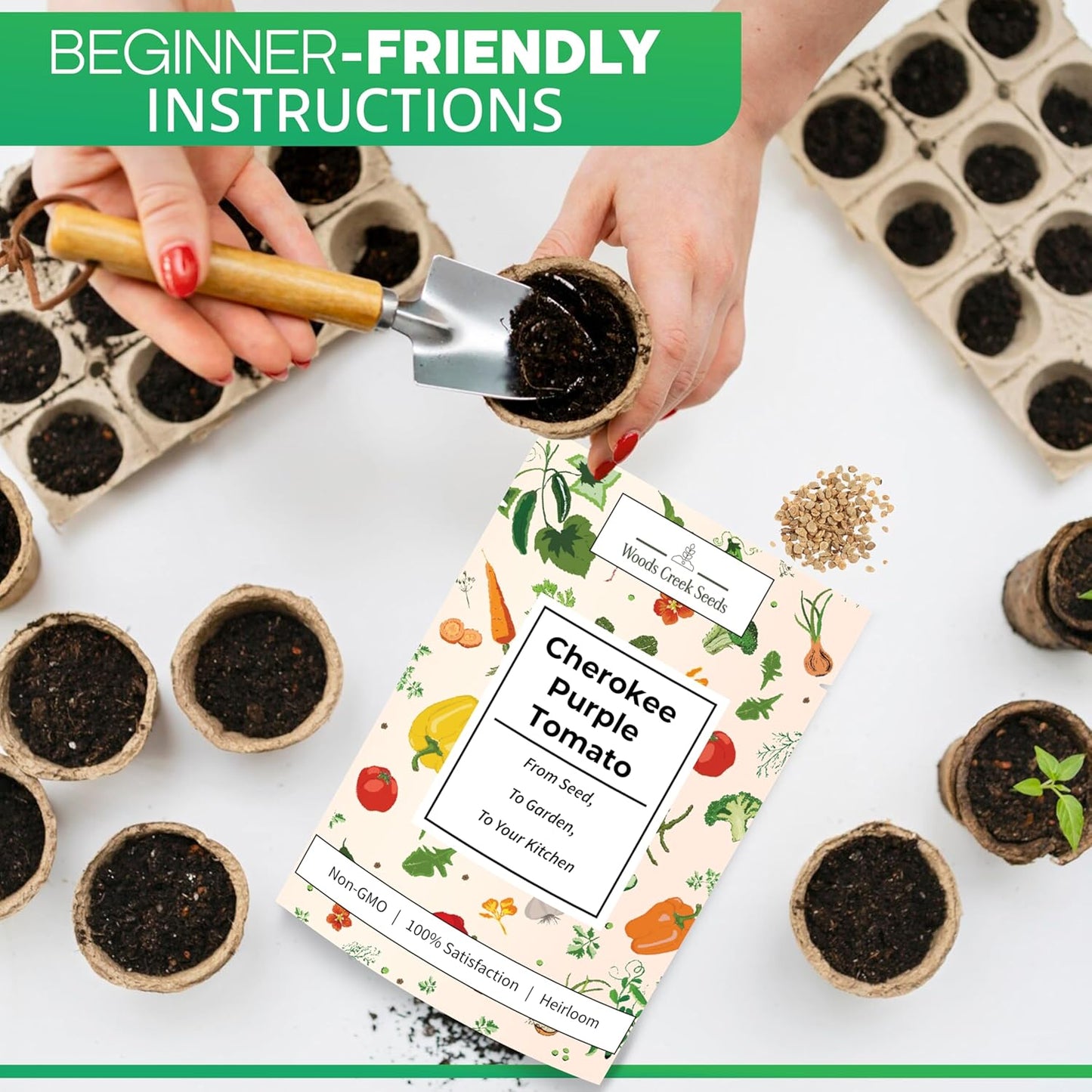 Woods Creek Seeds: Cherokee Purple Tomato Seeds for Planting - Heirloom Tomato Seeds for Planting Outdoors, Indoors, Patio or Home Plant Garden - Non-GMO Seed Pack of Indeterminate Slicing Tomatoes