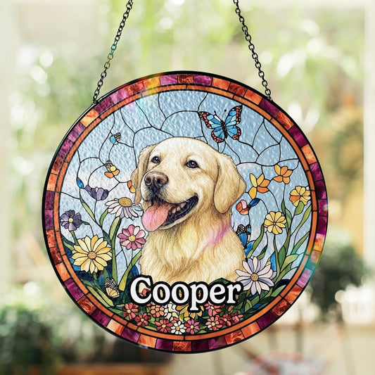 Custom Dog Portrait Suncatcher, Personalized Pet Memorial Window Hanging, Stained Glass Style Pet