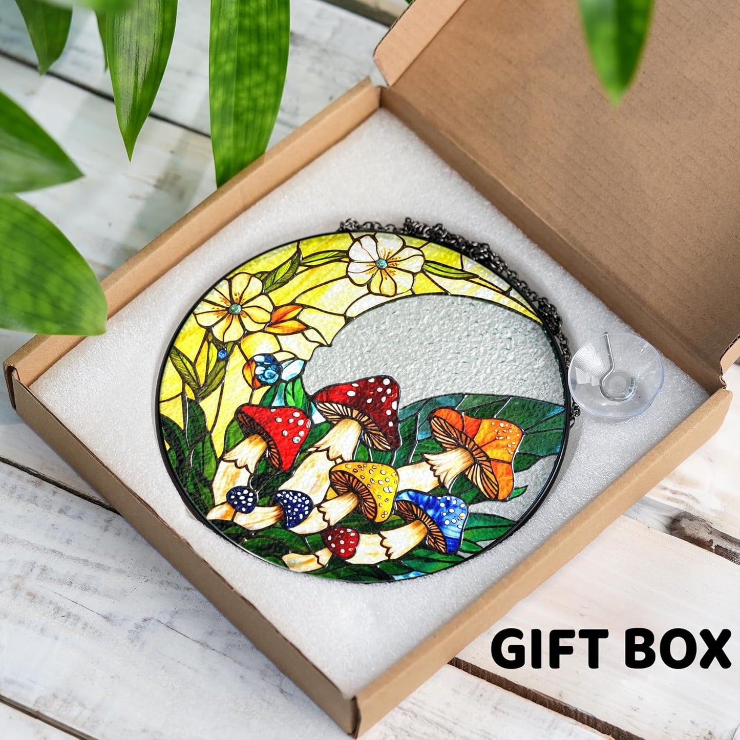 7.8" Mushrooms Stained Glass, Suncatcher for Window Hanging, Suncatcher Art Decor for Home Garden Housewarming, Natural Scenery Gift for Mom, Grandma, Women, Friends, Couples ART-12E-SG8