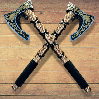 AX-7004 Custom Gift Forged Carbon Steel Viking Axe with Rose Wood Shaft, Viking Bearded Camping Axe