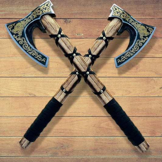 AX-7004 Custom Gift Forged Carbon Steel Viking Axe with Rose Wood Shaft, Viking Bearded Camping Axe