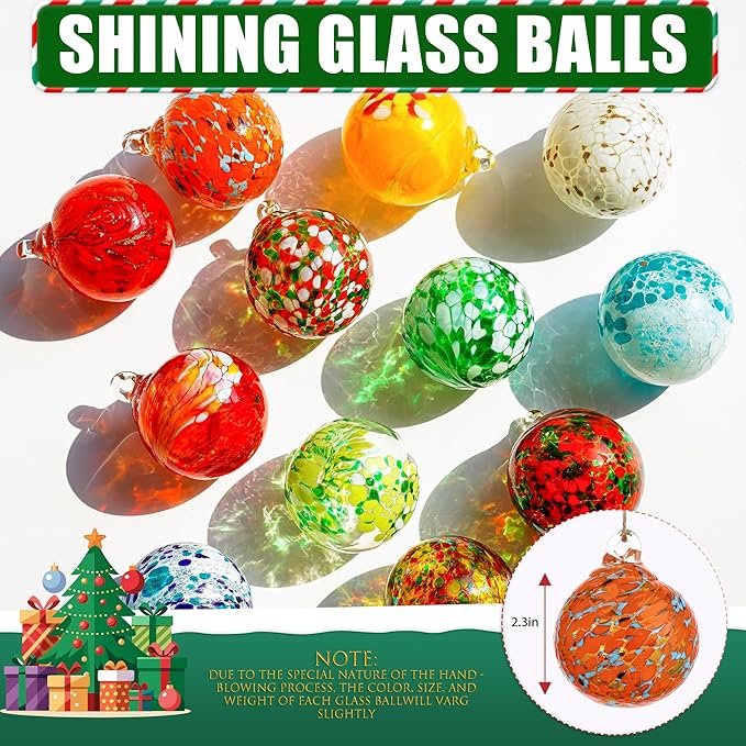 Hand Blown Glass Gazing Balls for Garden Hanging Friendship Balls Christmas Ball Ornaments for Xmas Tree Decoration (Orange - A)