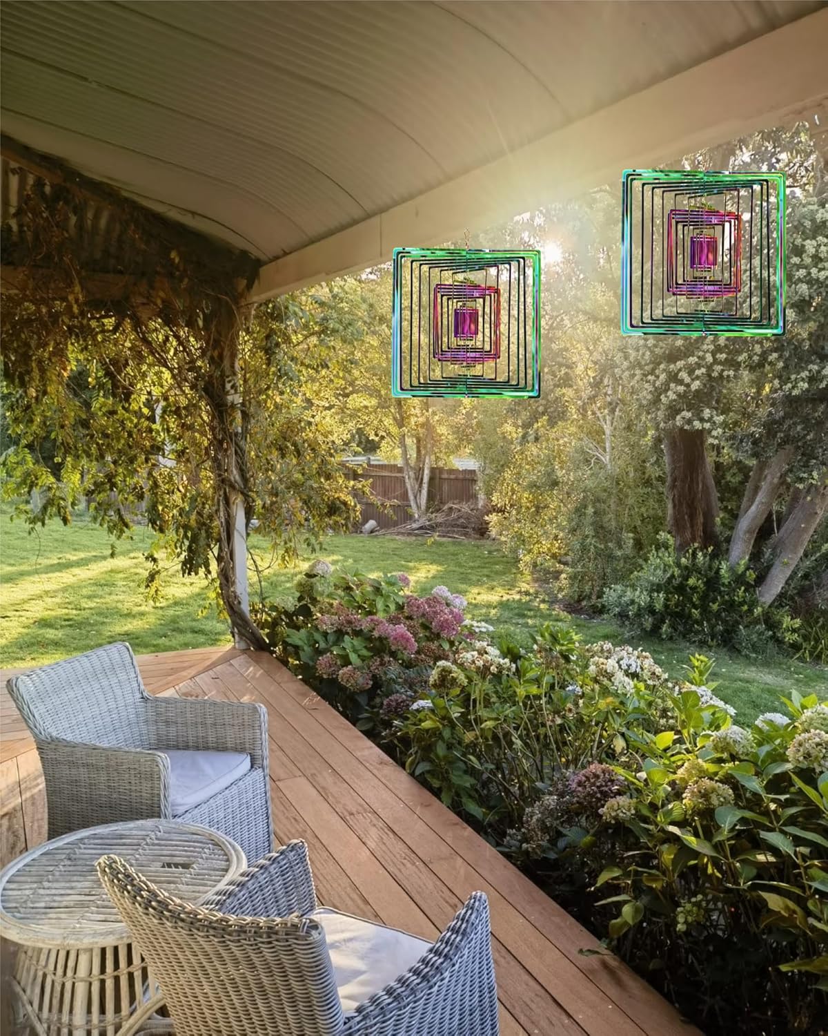 3D Square Wind Spinner - Flowing Light Effect, Purple-Green Gradient Metal Spinner for Outdoor Garden Decor, Unique Gift for Mom & Women