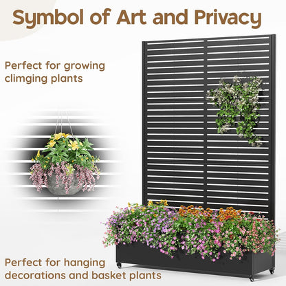 Metal Raised Garden Bed with Trellis & Wheels,72" x 47"x 15.7" Planter Box with Trellis,Privacy Planters for Patio,Garden Bed for Climbing Plants,Suitable for Climbing Plants and Vegetables,Black