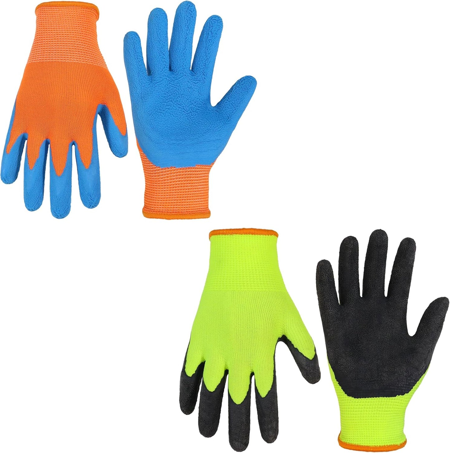 HANDLANDY 2 Pairs Kids Gardening Gripper Gloves, Foam Rubber Coated Children Toddler Garden Yard Work Outdoor Playing Gloves for Girls Boys (Size L)