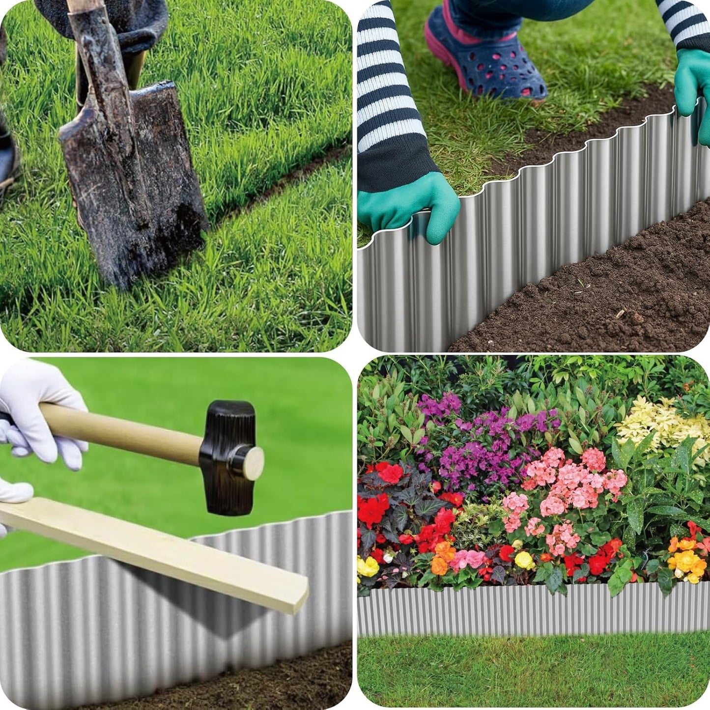 Bonviee 8” x 20’ Metal Landscape Edging Border Kit, Corrugated Garden Edging for Flower Bed, Lawn, Walkways, No Dig Paver Edging for Landscaping, Durable Garden Border Edging (Silver, 8In x 20Ft)