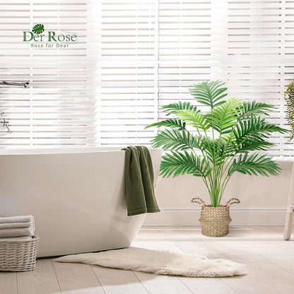 Der Rose 2Pcs Fake Palm Tree 28Inch Large Fake Potted Faux Areca Palm Plant with Hand-Woven Baskets with Handles for Indoor Outdoor Home Office Porch Balcony Bedroom Decor