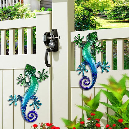 HONGLAND Metal Gecko Wall Art 15 Inch Lizard Outdoor Decor Lizards Garden Sculpture for Yard Fence 2 Pack