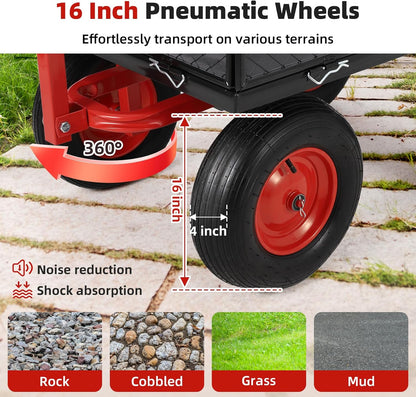 GarveeLife Steel Garden Cart 1400 LBS Capacity, Heavy Duty Steel Utility Wagon with Removable Sides, 2 in-1 Handle and 16 in Tires, Utility Metal Wagon Perfect for Garden, Farm, Yard