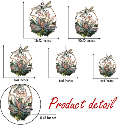 Dragonfly Lotus Acrylic Suncatcher Stained Glass Effect Window Car Hanging Christmas Ornament Indoor Outdoor Decor Garden Sun Catcher Panel for Dragonfly Lover for Women Mom Grandma