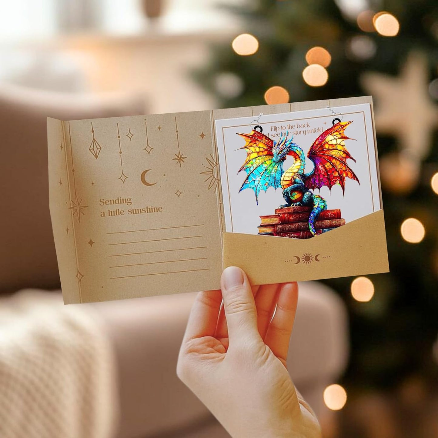 Book Dragon Acrylic Suncatcher Stained Glass Effect Window Car Hanging Christmas Ornament Indoor Outdoor Decor Garden Bookish Sun Catcher Panel for Books Lover for Women Mom Grandma