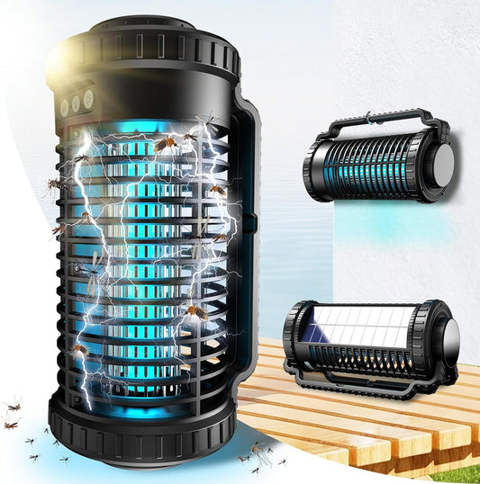 Solar Bug Zapper Indoor Outdoor, 4200V Portable Electric Mosquito Zappers Waterproof, Rechargeable Cordless Insect Fly Zapper with 4000mAh Battery, LED Light for Home, Patio, Backyard, Camping