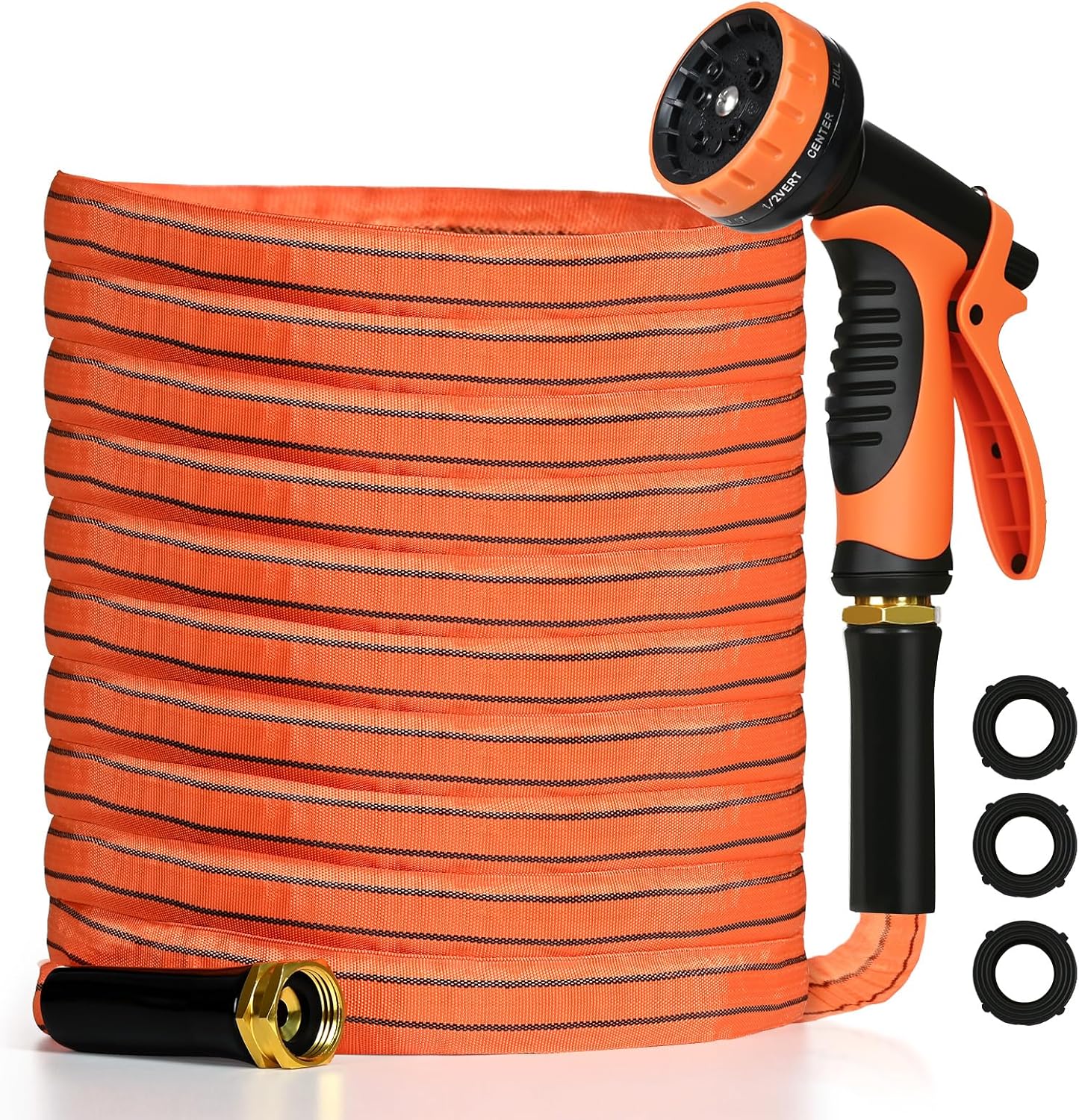 Garden Hose 75 ft,Non-Expanding,10 Functional Nozzles,Garden Hose Anti-Kink,Heavy Duty Flexible Water Hose 75 ft,Suitable for Outdoor,Yard, Car Washing and Other Scenes.(orange color, 75ft)