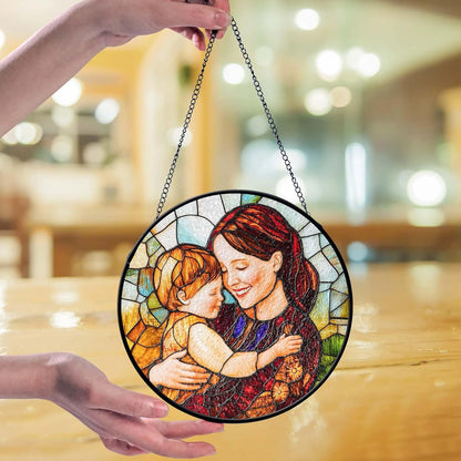 LOVELYPOD Custom Mom Faux Stained Glass Sun Catcher, Personalized Family Portrait Window Hanging, Gifts for Mom, Custom Photo Gifts, Mothers Day Sun Catcher