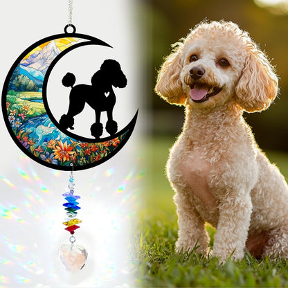 Poodle Suncatcher, Personalized Pet Loss Gift with Name & Date, Heart-Shaped Crystal Sun Catcher, Dog Remembrance Sympathy Rainbow Maker for Window & Garden
