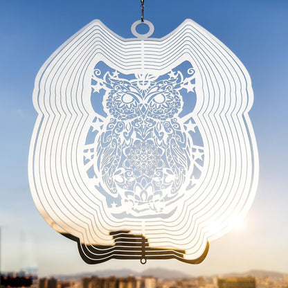 Wind Spinners Outdoor, 3D OWL Hanging Wind Spinners, 12 inches, Kinetic, Stainless-Steel Metal, Smooth Spinning, Indoor and Outdoor Decoration for Garden, Patio, Yard, Gift for Women Mom Wife