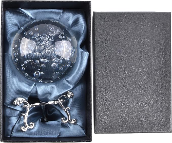 Crystal Ball Glass Globe Decor - Crystal Sphere with Stand & Gift Box, Clear Decorative Crystal Globe, 3D Crystal Ball for Home Decor Photography, Gazing Divination Fengshui Meditation, 4 inch/100mm