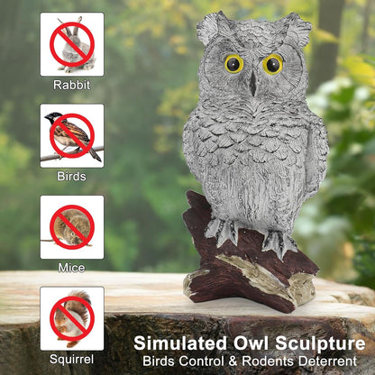 Owl Statue Figurine Home Decoration, Hand-Painted Owl on Branch, Waterproof, Fade-Proof Sculpture for Garden, Patio, Home Decor Statue (Gray)