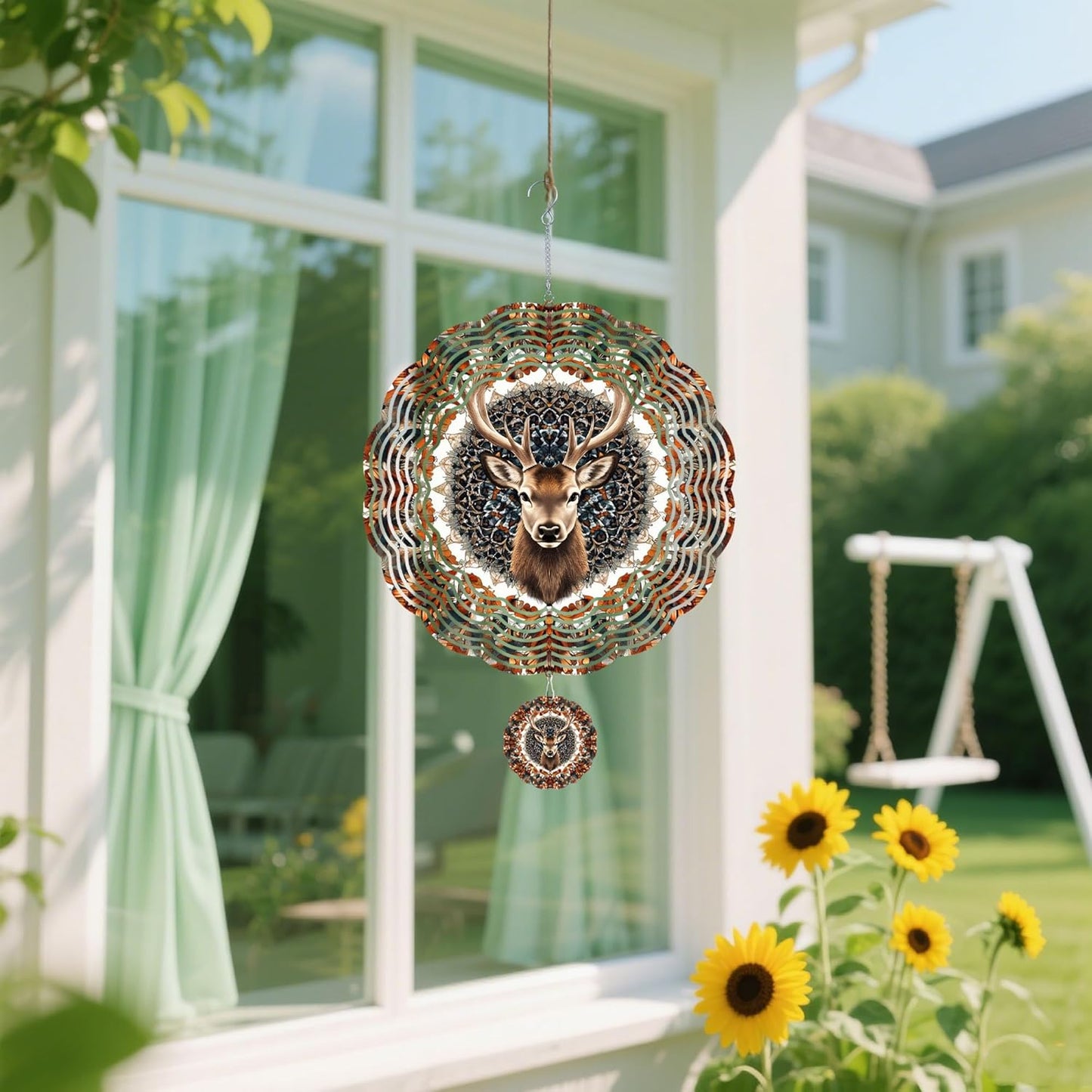 Wind Spinners Outdoor, Brown Retro Elk Deer 3D Stainless Steel Wind Sculpture Spinner for Garden Outside Hanging Decor Mother's Day Christmas Birthday Gifts for Women Men Mom Nana 11.8 in