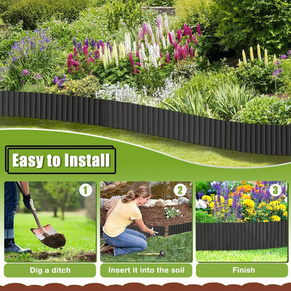 Corrugated Metal Garden Edging 6inch x 20ft, Landscape Edging Border, Flower Bed Edging Borders, Galvanized Edging Long Strips Yard Border for Lawn Edging Borders, Plants, Walkways (Black)
