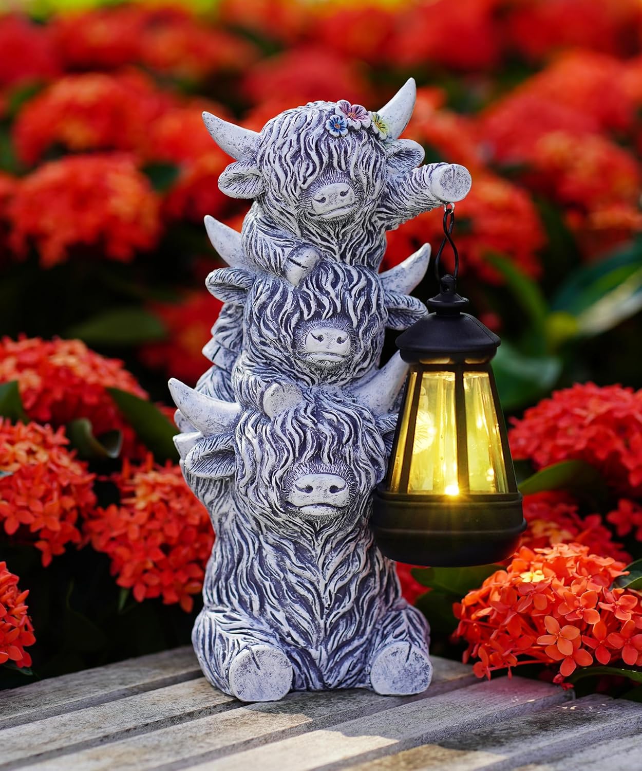 Solar Highland Cow Outdoor Decor:Garden Statue Outside Lantern Ornaments for Yard Lawn Patio Porch- Unique Gifts for Mom Women Grandma(Grey)