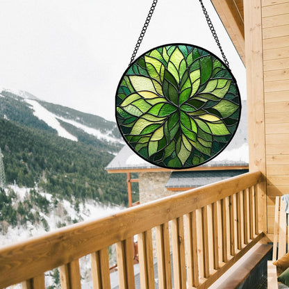 Stained Glass Window Hanging - Green Gradient Flowers Suncatcher for Doors Window Home Plant Sun Catchers Decor Christmas Mother's Day Birthday Gifts for Teacher Women Men Mom Nana 15 in