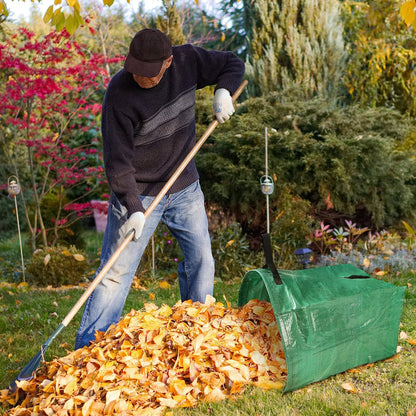 3 Pack 53 Gallon Yard Waste Bags Dustpan Type Lawn Garden Reusable Heavy Duty Leaf Bags Yard Waste Container with Reinforced Carry Handles for Leaves Debris Grass, with Gloves, Leaf Bag Holder