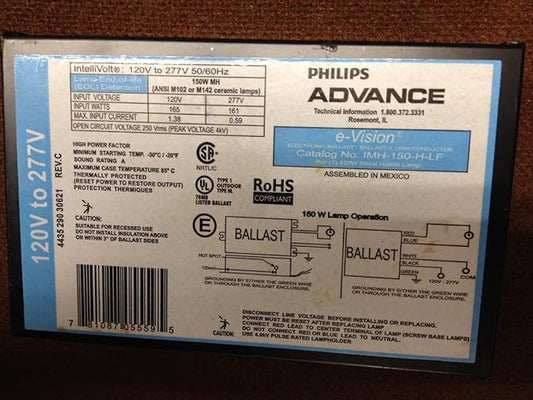 Advance Imh-150-Hlf for (1) 150W Metal Halide Lamp 120-277V Electronic Ballast