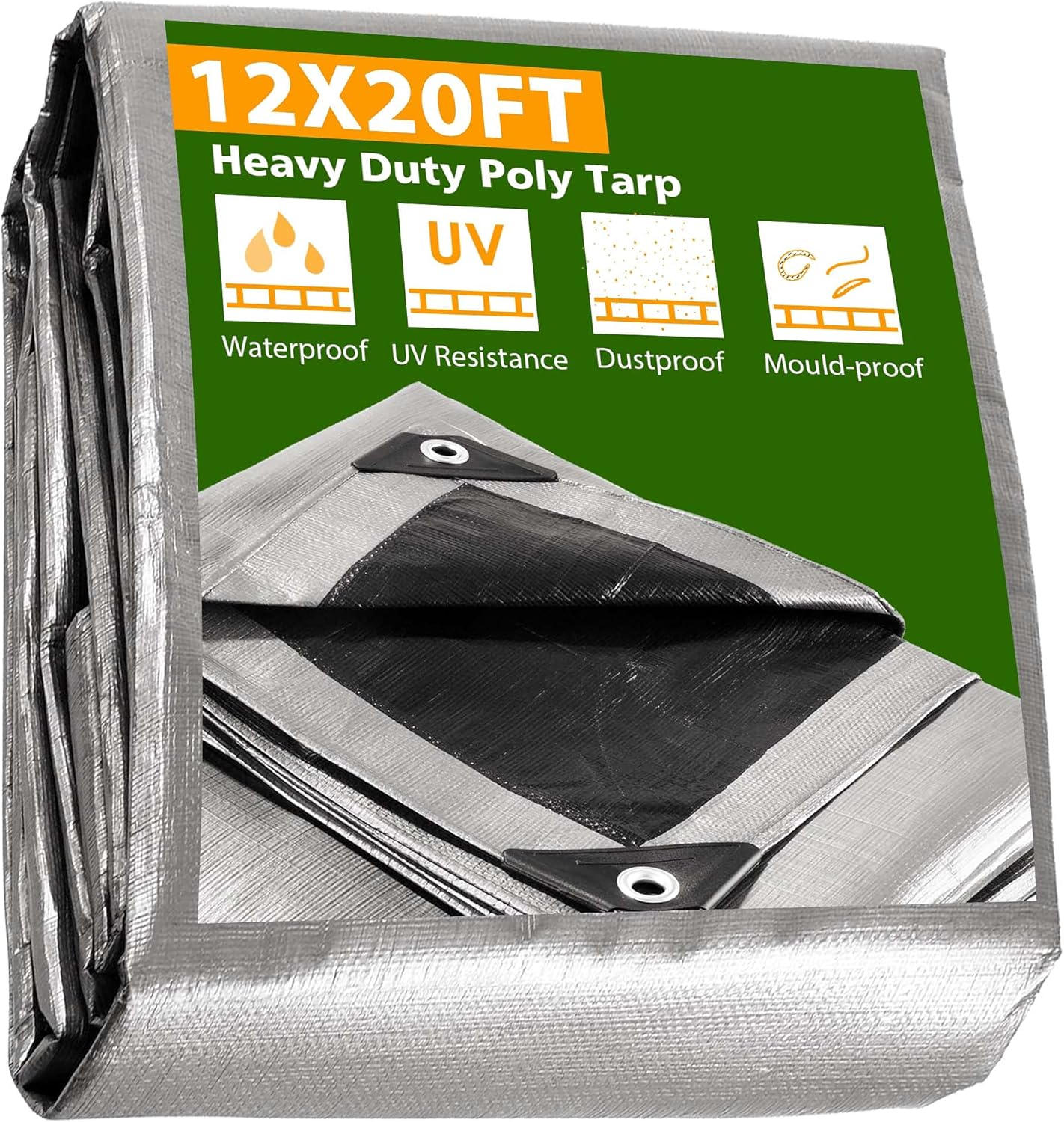Yescom 12x20 Ft 10 Mil Poly Tarp Protective Cover Tarpaulin Heavy Duty Reversible Silver Black Tarps