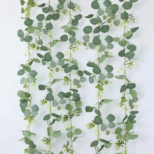 mizii 5 Packs 340" Artificial Vines Eucalyptus Garland Fake Vine with Silk Leaves Green Garland