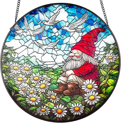 10'' Dwarf Patterned Window Pendant,Suncatcher Stained Glass Window Hangings，Hanging Stained Glass for Windows,Indoor Outdoor Home Garden Ornaments,Gifts for Family, Friends, and Pendant Enthusiasts