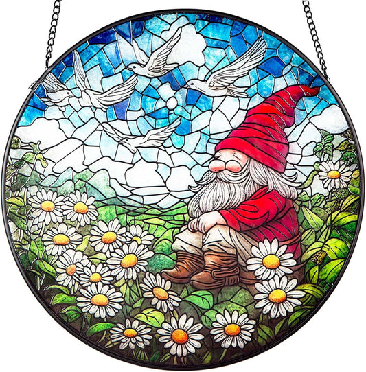 10'' Dwarf Patterned Window Pendant,Suncatcher Stained Glass Window Hangings，Hanging Stained Glass for Windows,Indoor Outdoor Home Garden Ornaments,Gifts for Family, Friends, and Pendant Enthusiasts