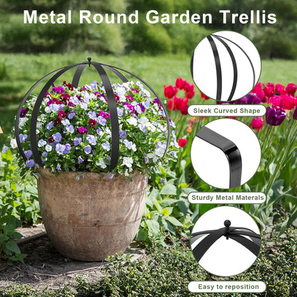 Metal Plant Circle Trellis, Garden Sculpture Globe Trellis for Climbing Plants Outdoor Potted Round Planter Trellis Black Décor Garden Ornament for Patio Doorway Home Urn Filler-18.5"x14.96", 2Pack