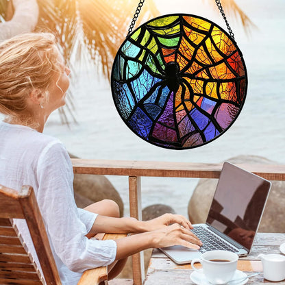 Stained Glass Suncatcher, Colorful Spider Sun Catcher Black Insect Stain Glass Window Hanging Decoration Mother's Day Birthday Gifts for Women Men Mom Nana 6.3 in