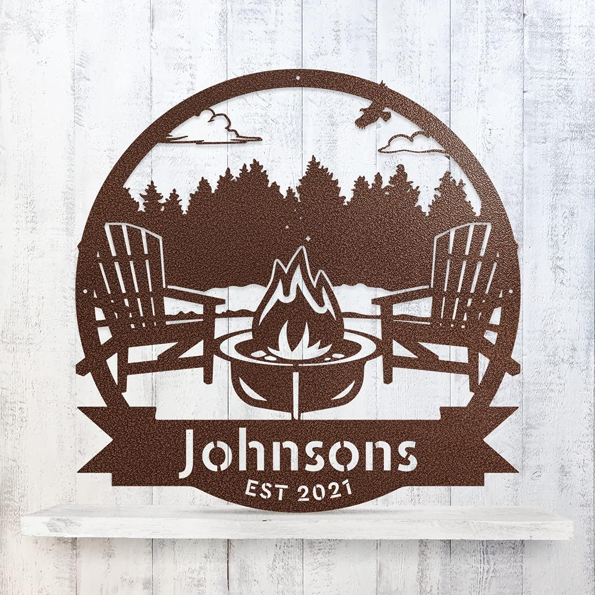 RealSteel Forest Campfire Monogram, Custom Home & Wall Décor, Personalized Sign, Outdoor Campsite, for Backyards, Deer Leases, Campgrounds, and Fire Pit area (Black, 18)