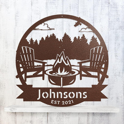 RealSteel Forest Campfire Monogram, Custom Home & Wall Décor, Personalized Sign, Outdoor Campsite, for Backyards, Deer Leases, Campgrounds, and Fire Pit area (Black, 18)