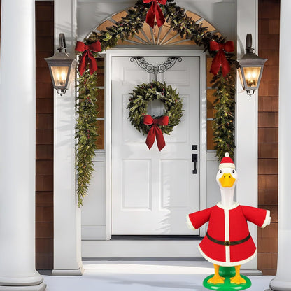 Christmas Porch Goose Outfits for 23" Lawn Statue, 2 Pcs Goose Costume with Santa Hat & Clothes for Concrete/Plastic/Cement Goose, Weather-Resistant Holiday Decor for Yard/Garden