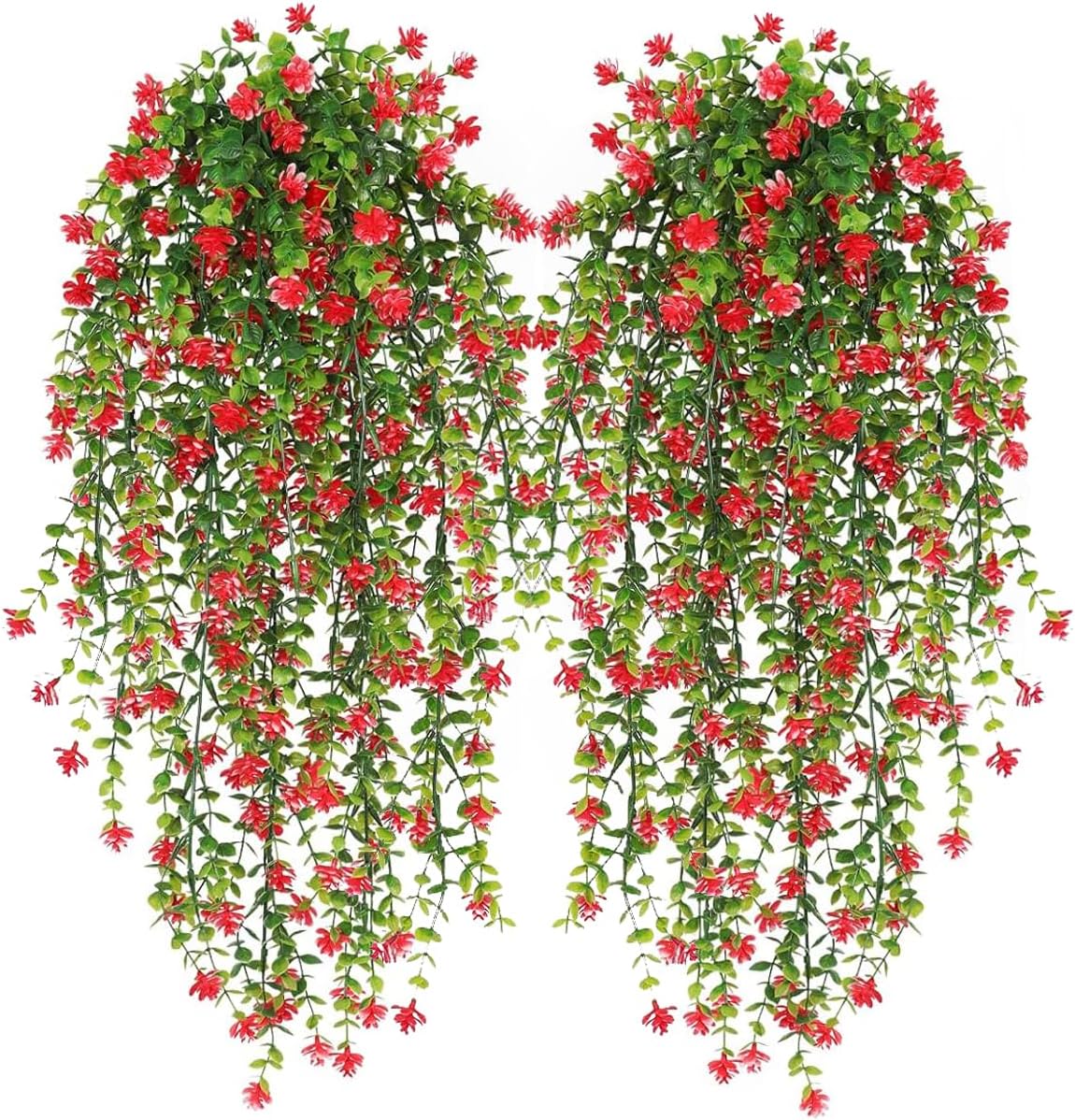 WEISPARK Artificial Hanging Flowers, 4pcs Fake Eucalyptus Vine Faux Flower Greenery Garland Plastic Plants for Indoor Outdoor Wall Garden Wedding Home Party Decor
