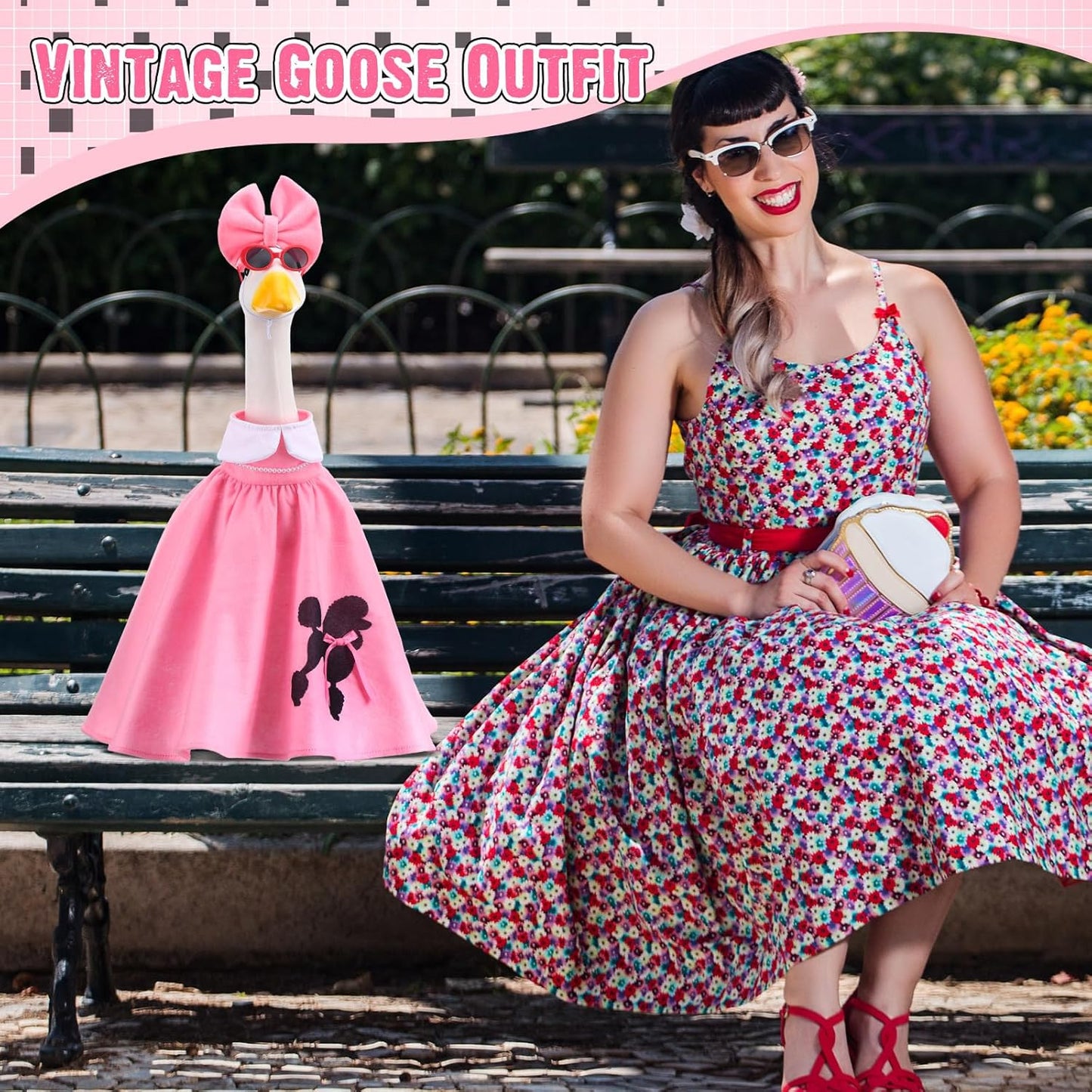 Outus Halloween 50s Goose Outfits Funny Poodle Skirt for Porch Goose 23 Inch Holiday Lawn Geese Cloth for Halloween 50s Vintage Party Yard Garden Outdoor Decoration