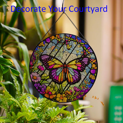 Butterfly Hanging Stained Glass for Windows,20cm/7.87inch Hand-Painted Sun Catcher Garden Hangings Christmas Mother's Day, Valentine's Day Ornaments Festival Gift (A Style)