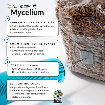 Mycelium's Superior Dung-Loving Mushroom Substrate Rye Berries Grain 5 LB All-in-One Bag – Organic Coco Coir, Vermiculite & Gypsum Formula, Pre-Sterilized & Ready for Easy Home Cultivation