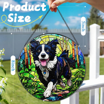 8″ Stained Glass Window Hanging Ornament, Border Collie Stained Glass Suncatcher Ornament, Sun-Catcher Window Decor | Gifts for Dog Lovers, Dog Lover Gift, Pet Lover Gift
