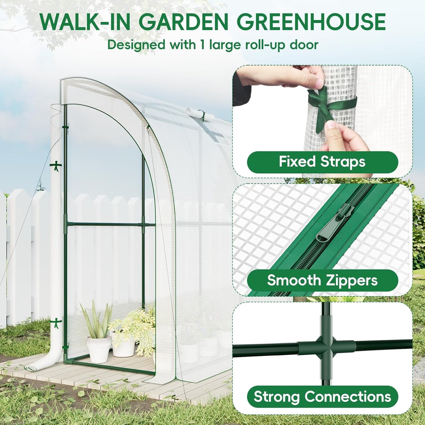 SPECILITE 79” x 40” x 83” Lean to Greenhouse for Outdoors, Portable Walk-in Plant Green House with 1 Roll-up Zipper Door and Mesh Window, Reinforced Steel Frame with PE Cover, Anchor and Ropes, White