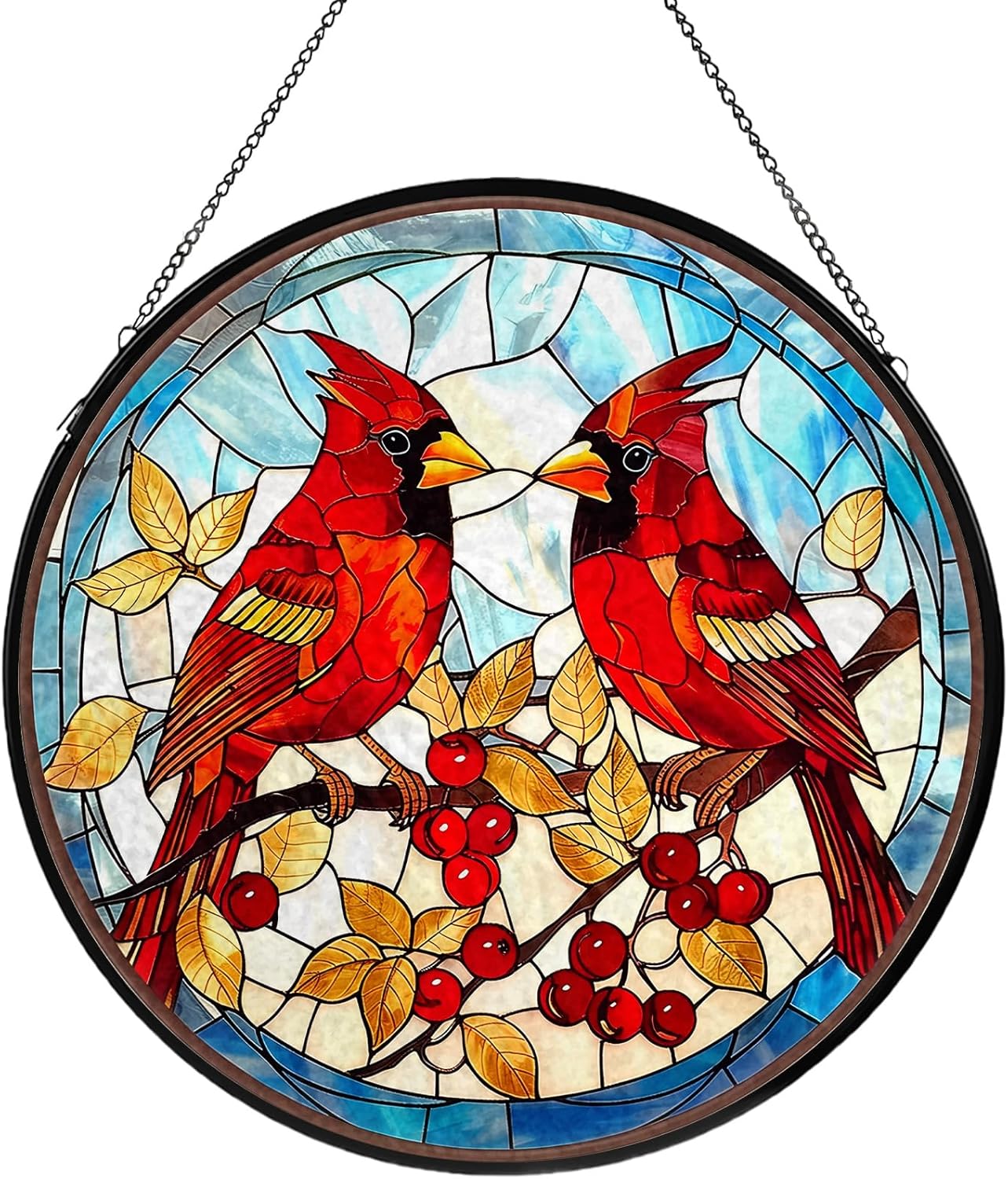 Red Cardinal Stained Glass Window Hanging, Hummingbird Suncatcher Diamond Glass Panel Hangings, Handmade Bird Sun Catchers Windows Wall Art, Gift for Mom, Christmas Decor for Home Office 7.87 inches