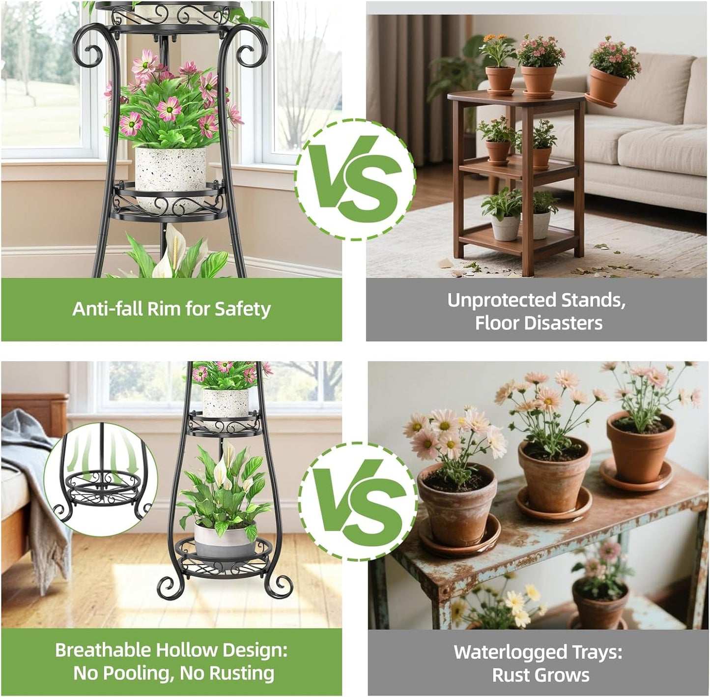 iDavosic.ly 3 Tier Metal Plant Stand Indoor Outdoor, Wrought Iron Corner Tall Flower Pot Holder Shelf, 34 Inch Vertical Heavy Duty Display Rack for Patio Porch Living Room Garden, Black