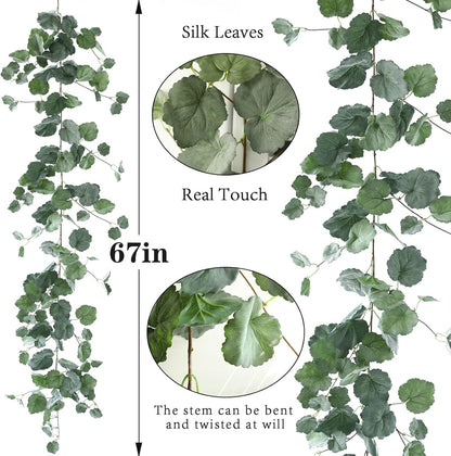3 Strands Begonia Artificial Vines, 67" Silk Vine Garland with Green Leaves, Fake Hanging Plants Greenery Decor for Home, Bedroom, Wall, Party, Wedding Decoration