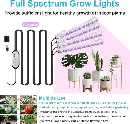 7.8'' Growing Lamp for Indoor Plants, Red & Blue & Yellow Full Spectrum, LED Grow Light Strips with 4/8/12H Timer,10 Dimmable Levels for Green House Succulent,4 Head